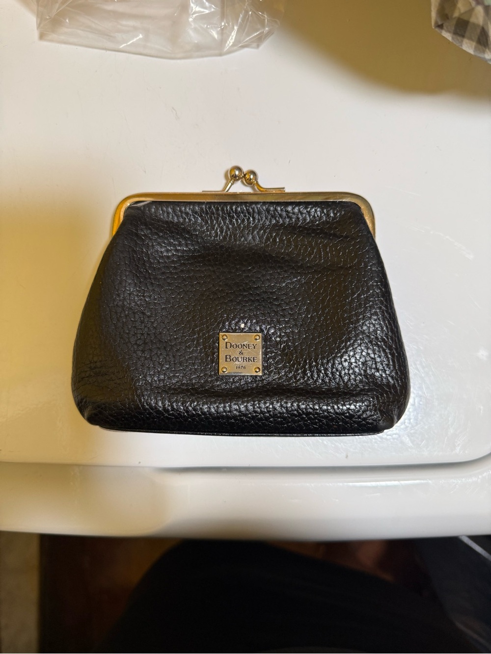 Dooney & Bourke Black Pebbled Leather Kiss-Lock Coin Purse